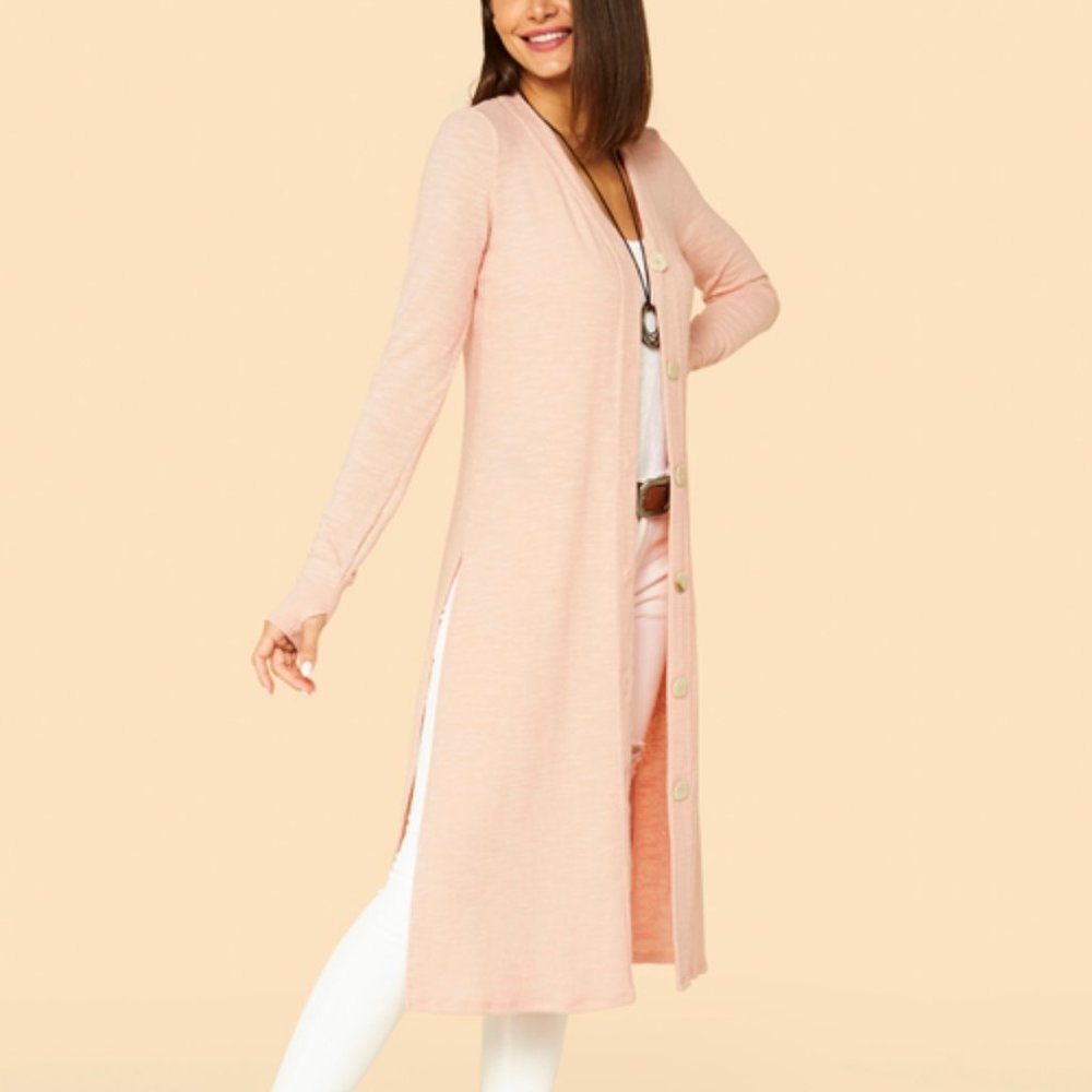 NEW Solid Long Cardigan w/ Side Slit & Thumb Hole MADE IN USA
